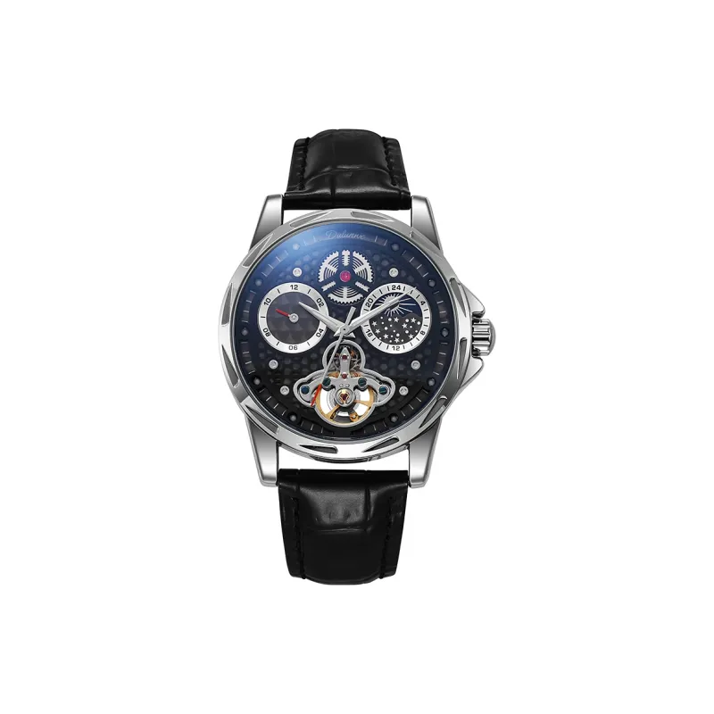 Dulunwe Automatic Mechanical Movement Leather Watch Bands Watch Men's Watches Cut-Out Dial-2