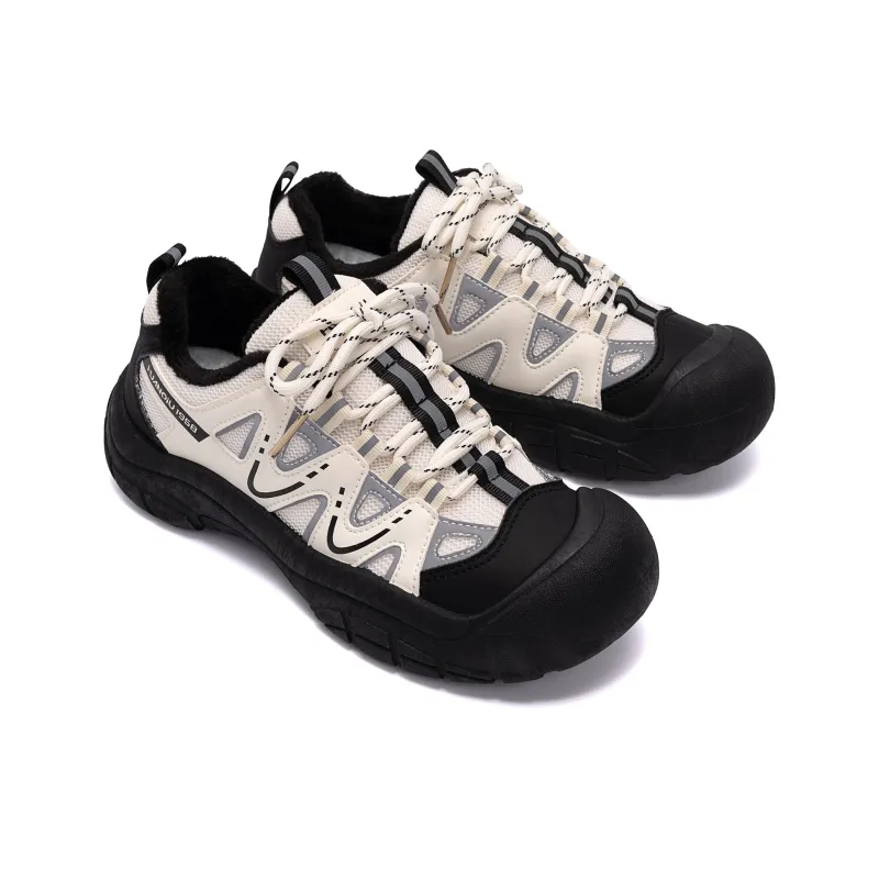 HUANQIU Warm Wear Resistant Slip Resistant Low Top Casual Shoes Women's Beige Black-4