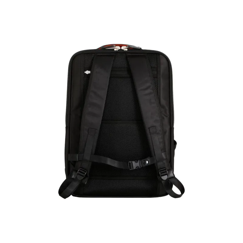 SAMSONITE Recycled Polyester Cow Leather Patchwork Backpack Large Size Unisex Black & Orange-4