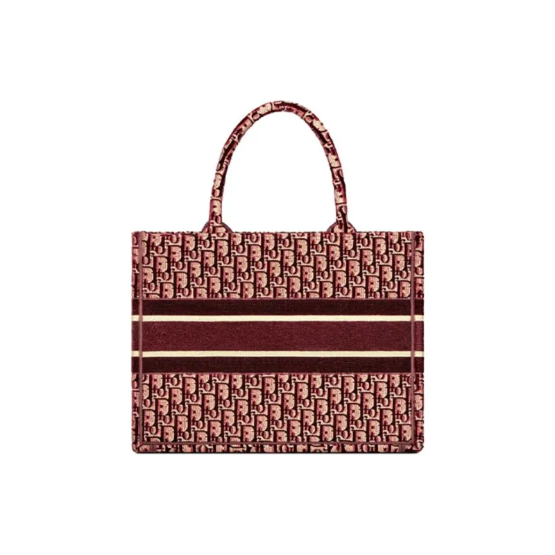 DIOR BookTote Slanted Embroidered Velvet Handbag Small Size Women's Burgundy-1