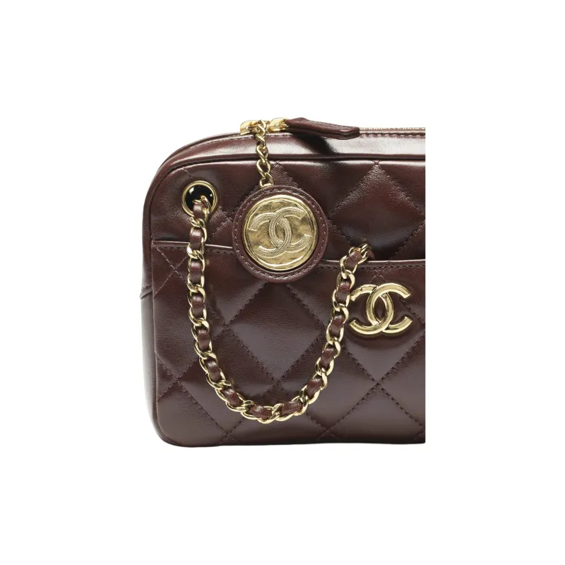 CHANEL Lambskin Camera Bag, Shoulder Bag, Crossbody Bag Mini Women's Dark Brown-3