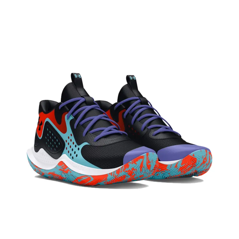 Under Armour Jet '23 Anti Slip Wear Resistant Mid Top Basketball Shoes Unisex Black Blue-2