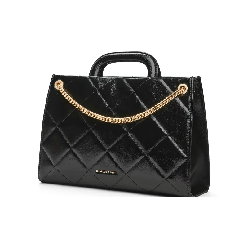 CHARLES&KEITH PU One Shoulder Handbag Medium Size Women's Black/Cream, Milk White/Silver-1