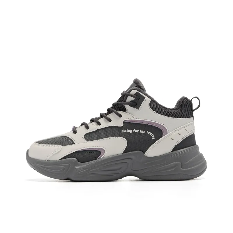 QIAODAN Warm Cushioning Height Increasing Wear-Resistant Breathable Slip-Resistant High-Top Casual Shoes Women's Gray-0
