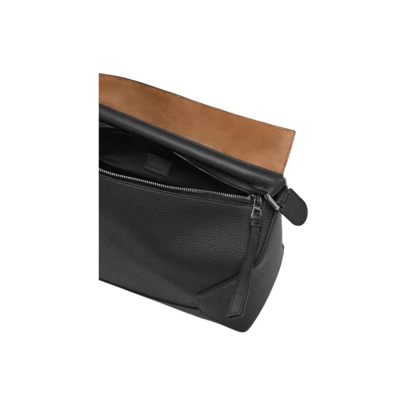 LOEWE Puzzle Grained Calfskin Shoulder Bag Crossbody Bag Handbag Large Size Women's Black-5