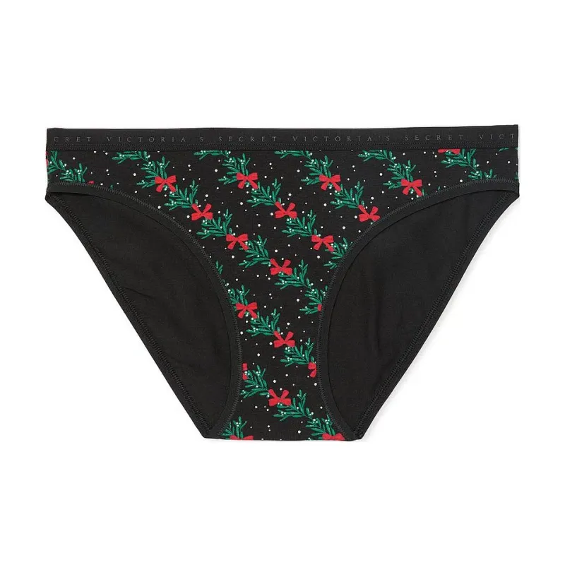 Victoria's Secret Stretch Cotton Bikini Panty / Black Mistletoe Underpants Women's 1 Pack Black-0