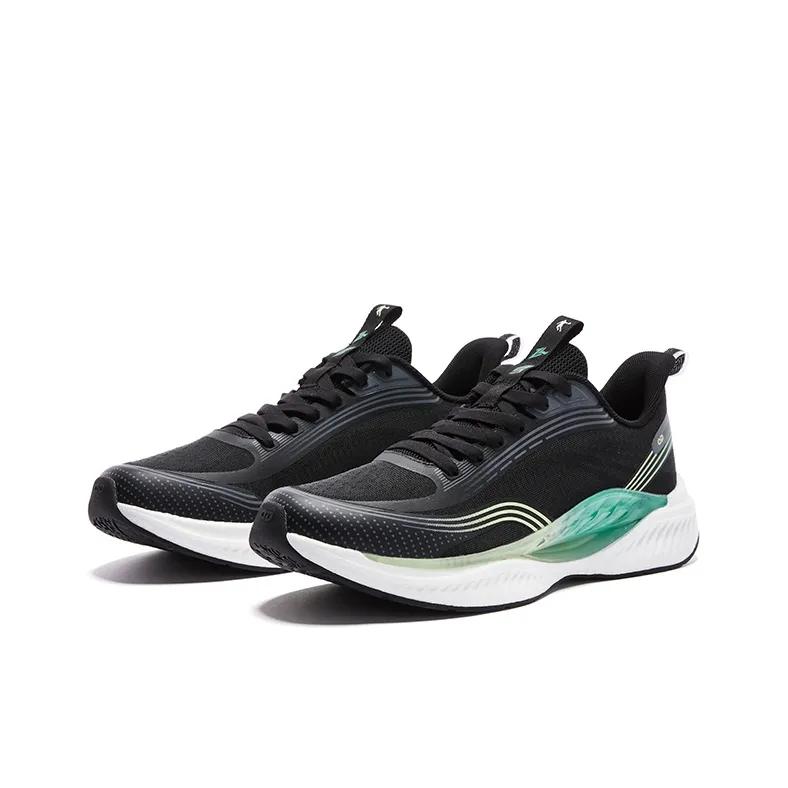 QIAODAN Breathable Cushioning Impact Resistant Low Top Casual Running Shoes Men's Black Green-3
