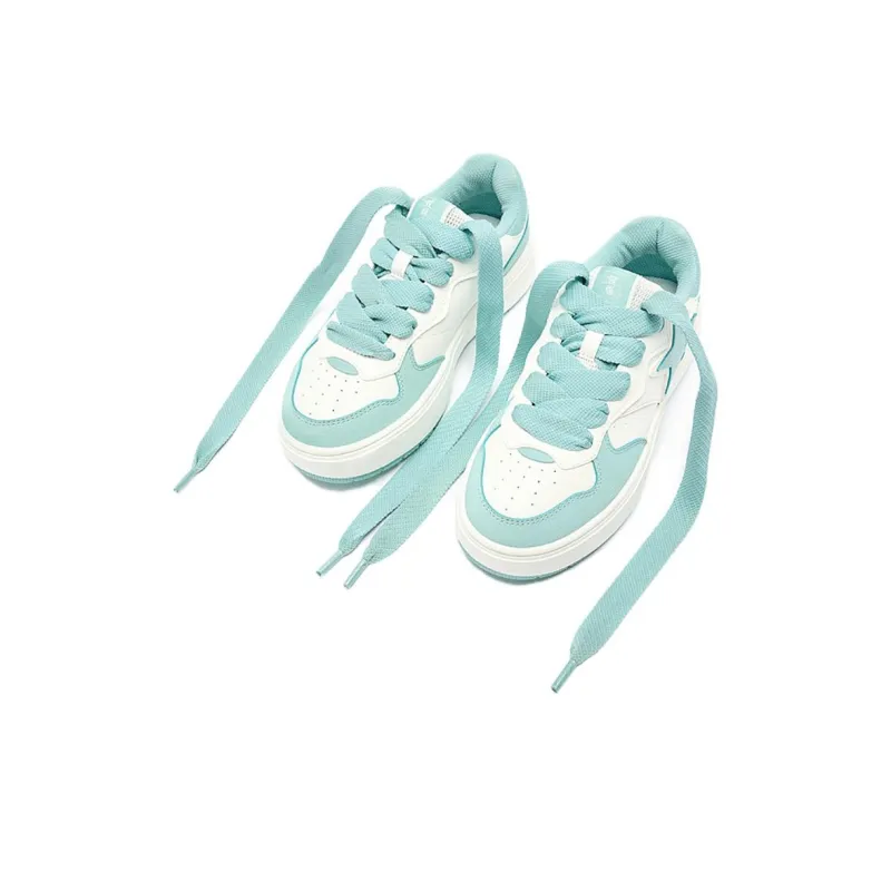 QIAODAN Anti Slip Wear Resistant Low Top Skateboard Shoes Women's Cyan White-2