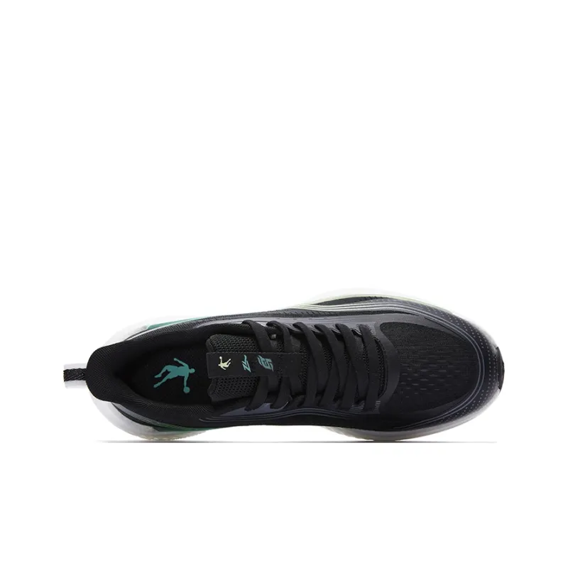 QIAODAN Breathable Cushioning Impact Resistant Low Top Casual Running Shoes Men's Black Green-4