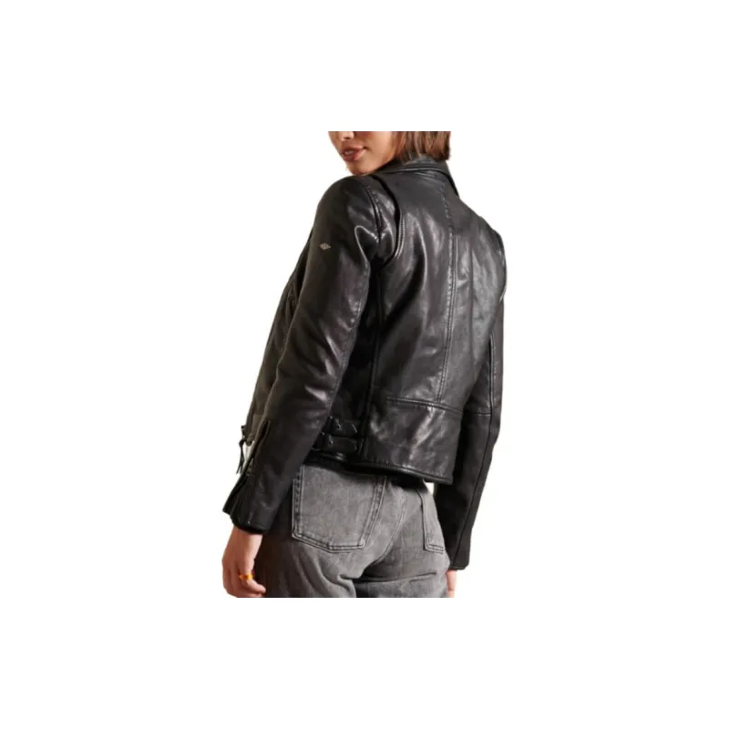 SUPERDRY Leather Jacket Women's Black-1