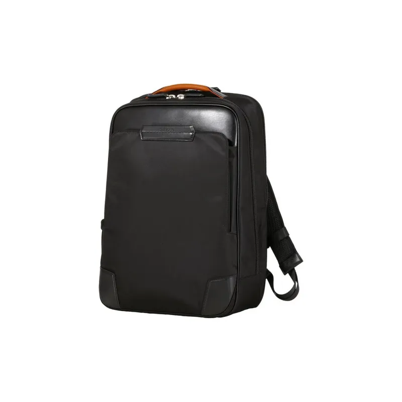 SAMSONITE Recycled Polyester Cow Leather Patchwork Backpack Large Size Unisex Black & Orange-1