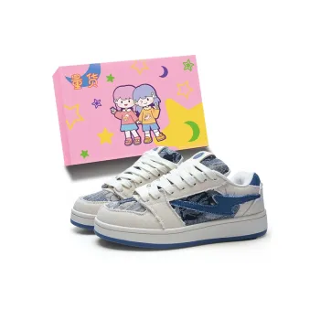 LIANGHUO Box Included Wrapping Anti Slip Shock Absorbing And Wear Resistant Low Top Skateboard Shoes Women's Denim Blue