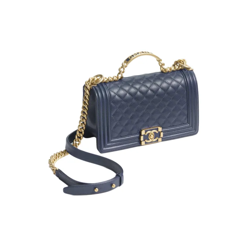 CHANEL LEBOY Shiny Calfskin Lipstick Bag Handbag Shoulder Bag Crossbody Bag Women's Blue-1