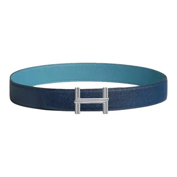 HERMES Stainless Steel Leather Belts Unisex Denim Blue/Navy Width: 3.8cm