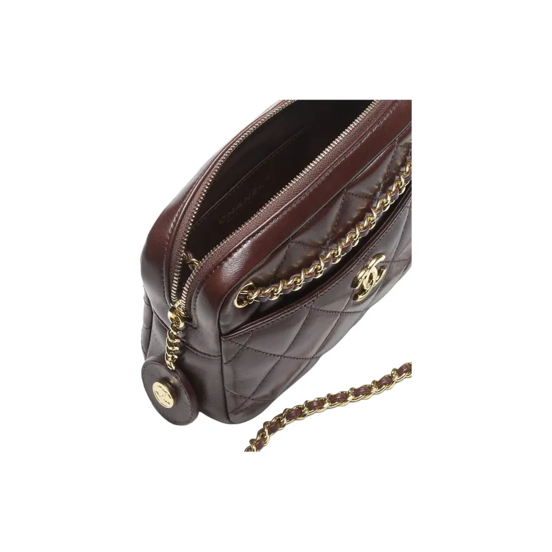 CHANEL Lambskin Camera Bag, Shoulder Bag, Crossbody Bag Mini Women's Dark Brown-2
