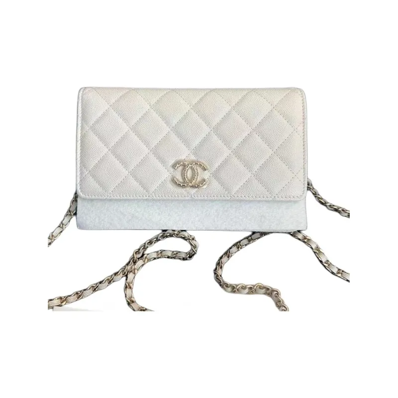 CHANEL Shiny Caviar Calfskin Wallet Women's White-0