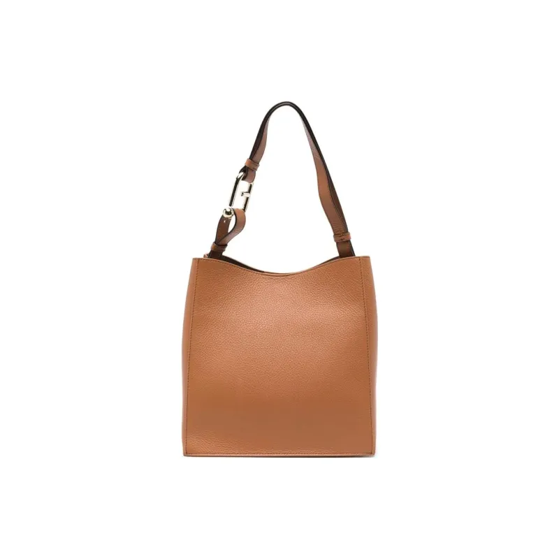 Furla Leather Bucket Bag, One Shoulder Handbag Small Size Women's Brown-0
