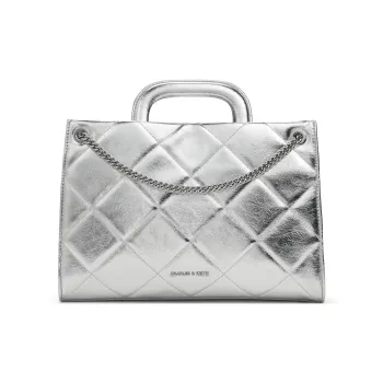 CHARLES&KEITH PU One Shoulder Handbags Medium Size Women's Black/Cream Milk White/Silver
