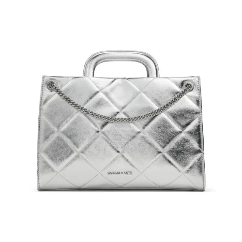CHARLES&KEITH PU One Shoulder Handbags Medium Size Women's Black/Cream Milk White/Silver