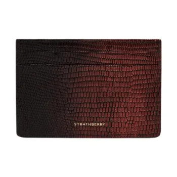 Strathberry Crocodile Embossed Cow Leather Card Holder Women's Chestnut