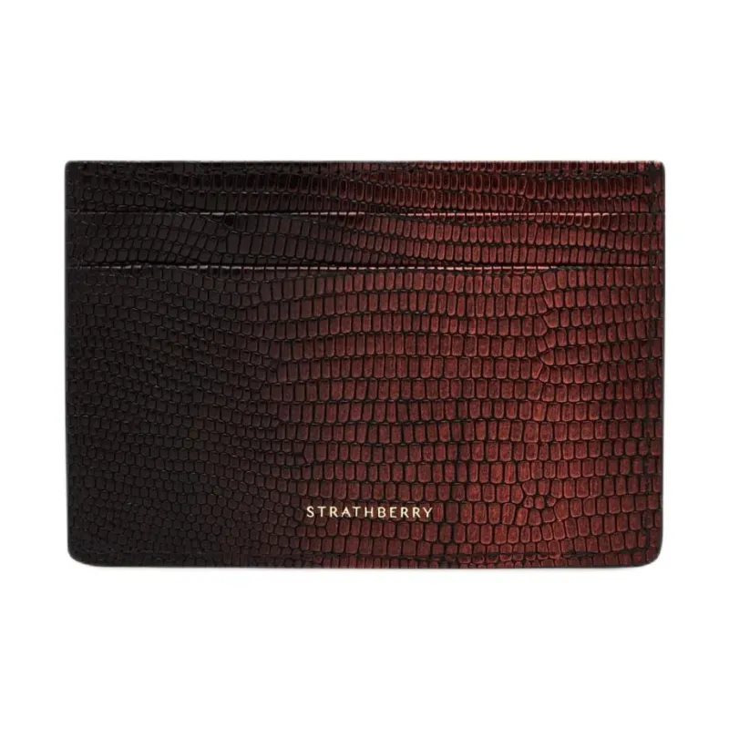 Strathberry Crocodile Embossed Cow Leather Card Holder Women's Chestnut-0