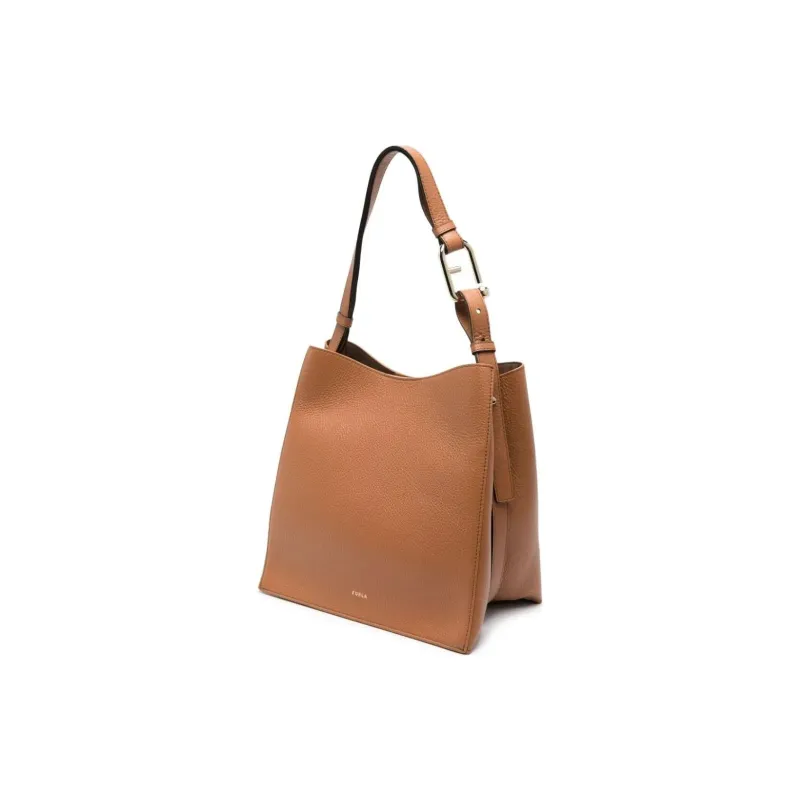 Furla Leather Bucket Bag, One Shoulder Handbag Small Size Women's Brown-1
