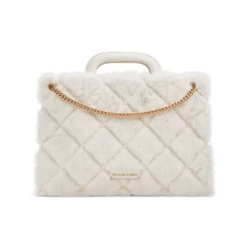 CHARLES&KEITH PU, Textile Mixture Crossbody One Shoulder Handbag Medium Size Women's Milk White