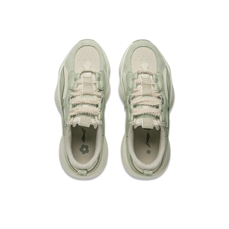 LiNing Honey V2 Slip Resistant Height Increasing Low Top Casual Shoes Women's Green Gray-4