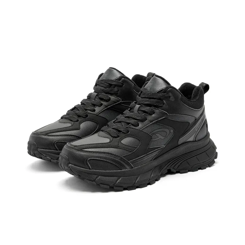 QIAODAN Warm Cushioning Height Increasing Wear Resistant Slip Resistant High Top Casual Shoes Men's Black-2