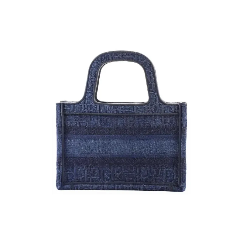 DIOR BookTote Denim Fabric Canvas Bag Tote Bag Shopping Bag Handbag Mini Women's Blue-2