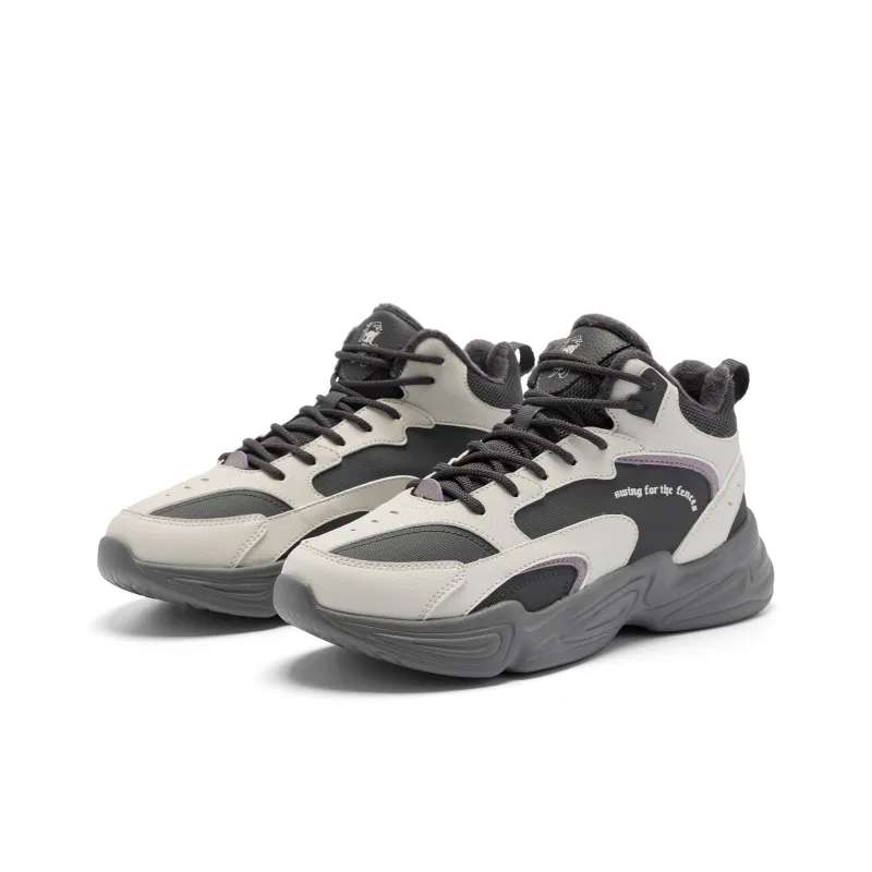 QIAODAN Warm Cushioning Height Increasing Wear-Resistant Breathable Slip-Resistant High-Top Casual Shoes Women's Gray-2