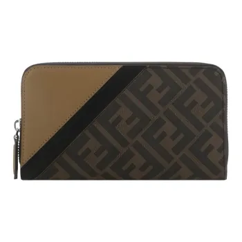 FENDI Cotton With Cow Leather Wallet Men's Brown