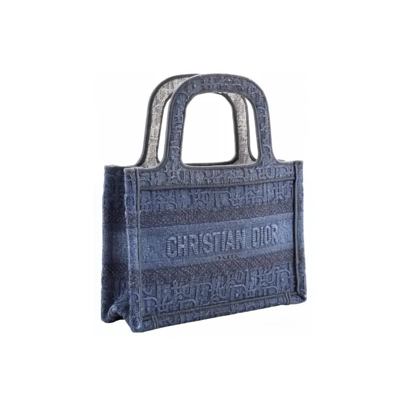 DIOR BookTote Denim Fabric Canvas Bag Tote Bag Shopping Bag Handbag Mini Women's Blue-1