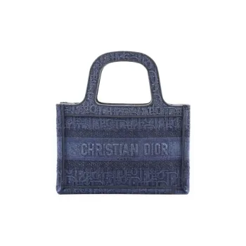DIOR BookTote Denim Fabric Canvas Bag Tote Bag Shopping Bag Handbag Mini Women's Blue