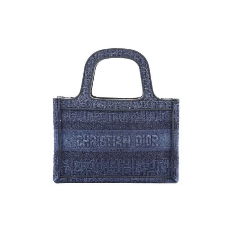DIOR BookTote Denim Fabric Canvas Bag Tote Bag Shopping Bag Handbag Mini Women's Blue-0