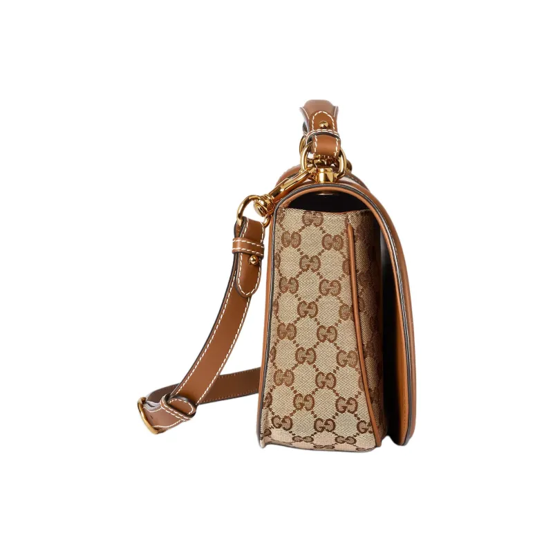 GUCCI Blondie Canvas Canvas Bag Shoulder Bag Crossbody Bag Handbag Medium Size Women's Beige & Dark Brown-2