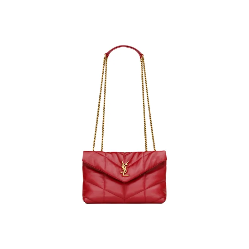 SAINT LAURENT PUFFER Nappa Sheepskin Envelope Bag, Portable Crossbody Bag, Shoulder Bag Mini Women's Alluring Red-0