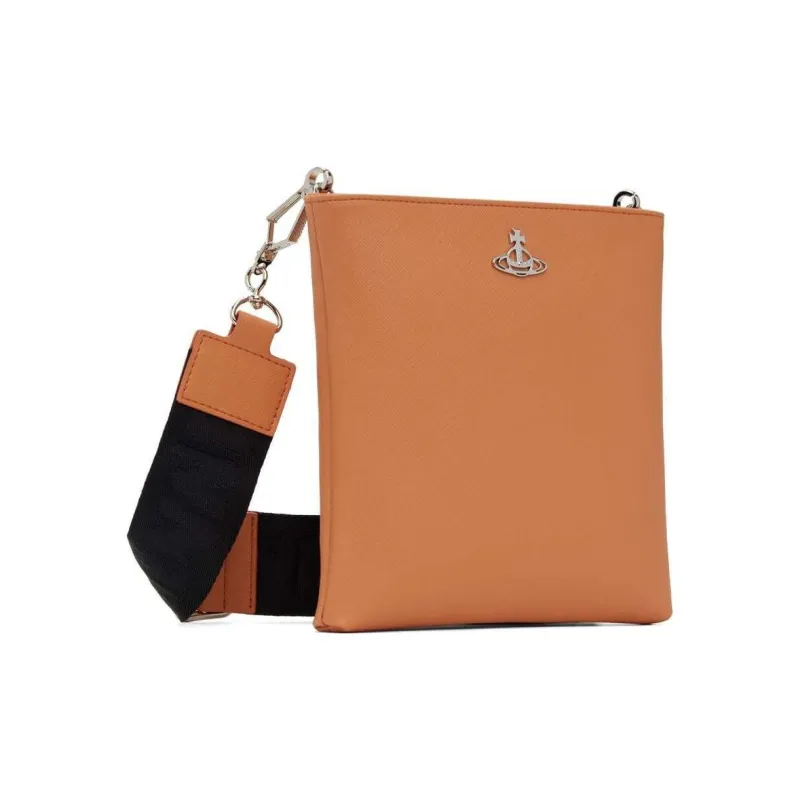 Vivienne Westwood Saffiano Artificial Leather Messenger Bag, Crossbody Bag, Shoulder Bag Men's Orange-1