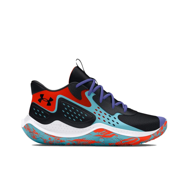 Under Armour Jet '23 Anti Slip Wear Resistant Mid Top Basketball Shoes Unisex Black Blue-1