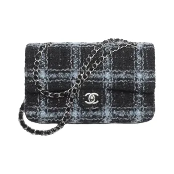 CHANEL Classic Flap CF Wool Tweed Shoulder Bag Crossbody Bag Women's Black/Light Blue/Gray