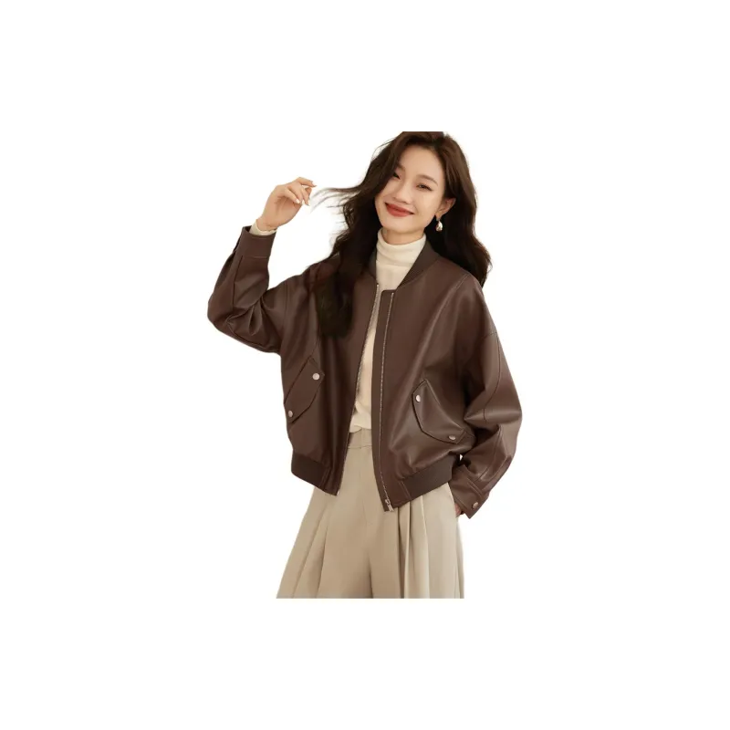 Mo Han Yi Mei Leather Jacket Women's Coffee-1
