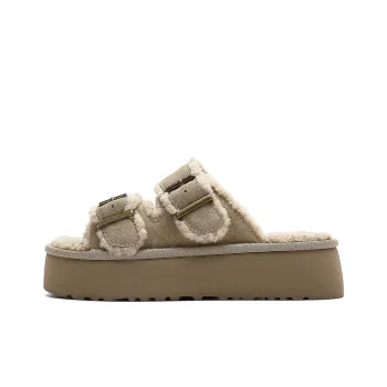 HARSON Slide Slippers Women's Apricot Fleece Lined/Brown Fleece Lined