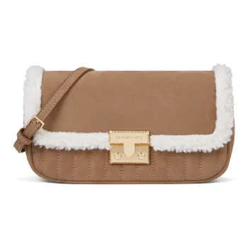 CHARLES&KEITH PU, Textile Mixture Shoulder Bag Trumpets Women's Tea Brown