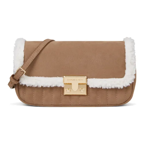 CHARLES&KEITH PU, Textile Mixture Shoulder Bag Trumpets Women's Tea Brown