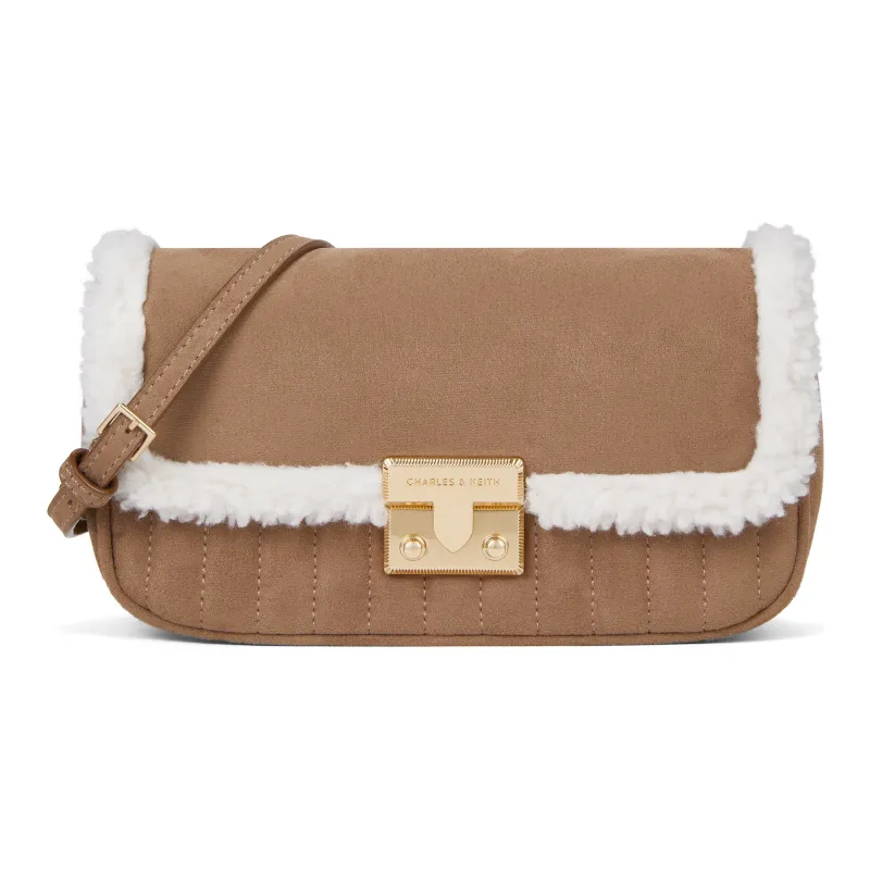 CHARLES&KEITH PU, Textile Mixture Crossbody Bags Trumpets Women's Tea Brown-0