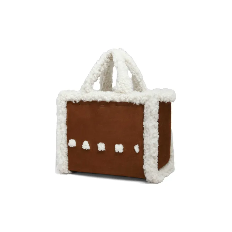 MARNI Shearling Trim Logo Detailed Tote Bag-2