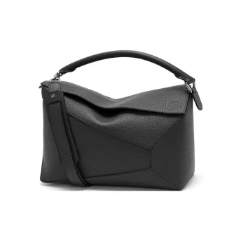 LOEWE Puzzle Grained Calfskin Shoulder Bag Crossbody Bag Handbag Large Size Women's Black
