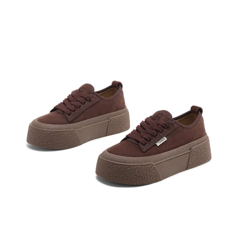 C°BANNER Cushioning Height Increasing Low Top Skateboard Shoes Women's Coffee-2