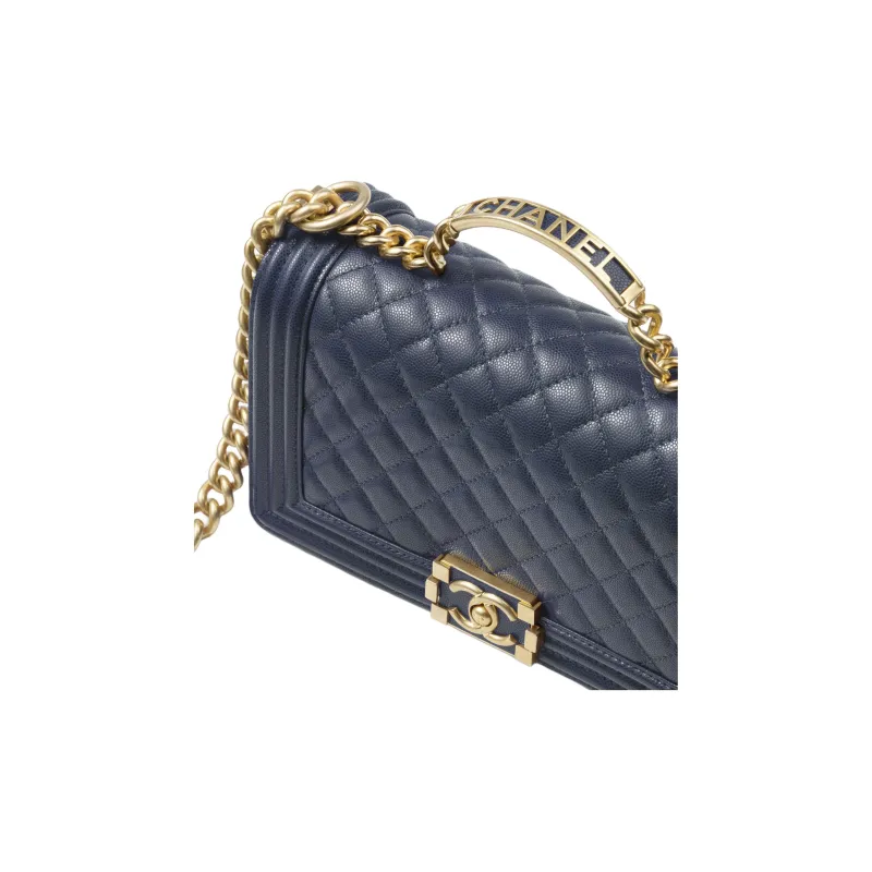 CHANEL LEBOY Shiny Calfskin Lipstick Bag Handbag Shoulder Bag Crossbody Bag Women's Blue-2