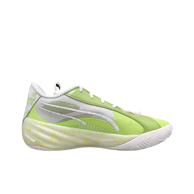 PUMA All Pro Nitro Cushioned Wear Resistant Water Resistant Low Top Basketball Shoes Men's Green Gray-1